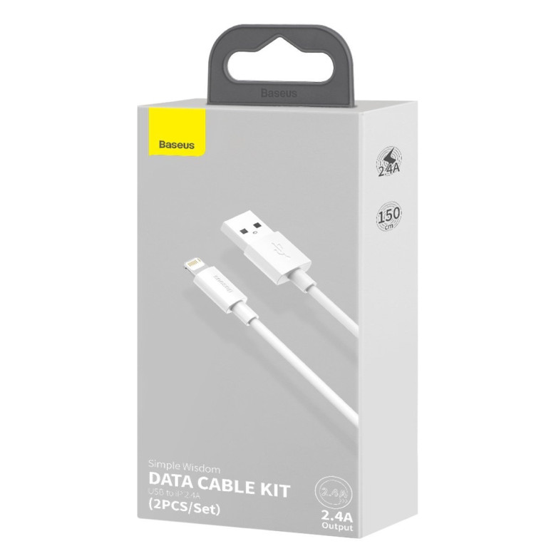 Baseus Simple Wisdom USB-Lightning kábel, 2.4A, 1.5m, 2db (fehér) Baseus Simple Wisdom USB-Lightning kábel, 2.4A, 1.5m, 2db (fehér)