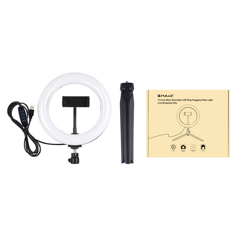 Puluz 20cm LED gyűrűs lámpa / állvány telefontartóval PKT3073B Puluz 20cm LED gyűrűs lámpa / állvány telefontartóval PKT3073B