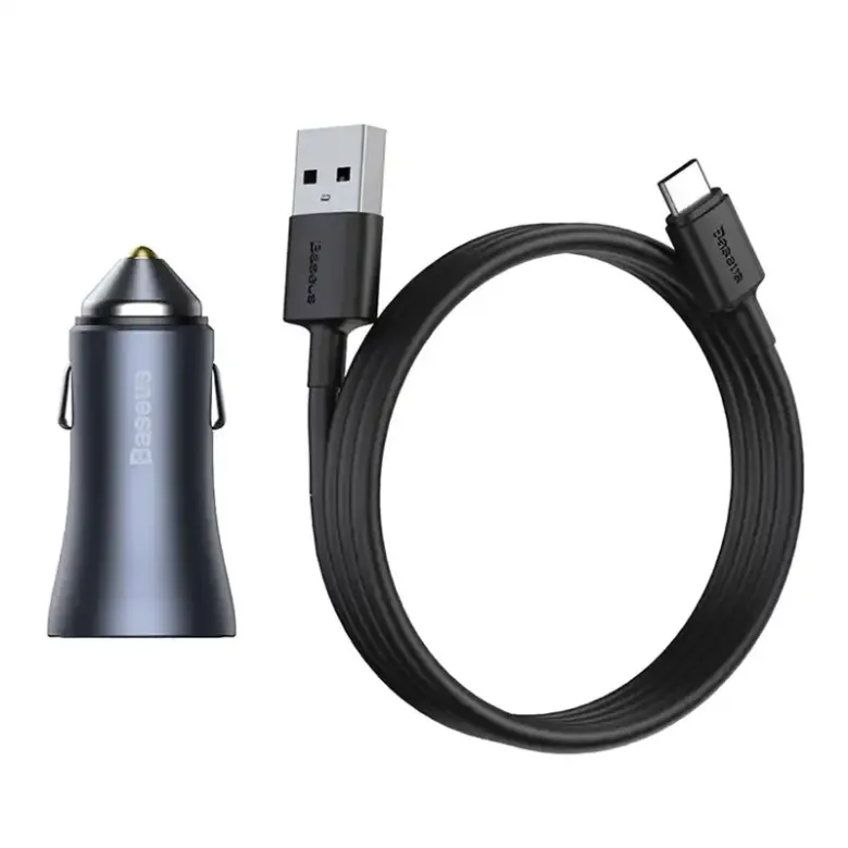 Baseus Golden Contactor Pro autós töltő, 2x USB, 40W (szürke) + USB-C kábel 1m (fekete) Baseus Golden Contactor Pro autós töltő, 2x USB, 40W (szürke) + USB-C kábel 1m (fekete)