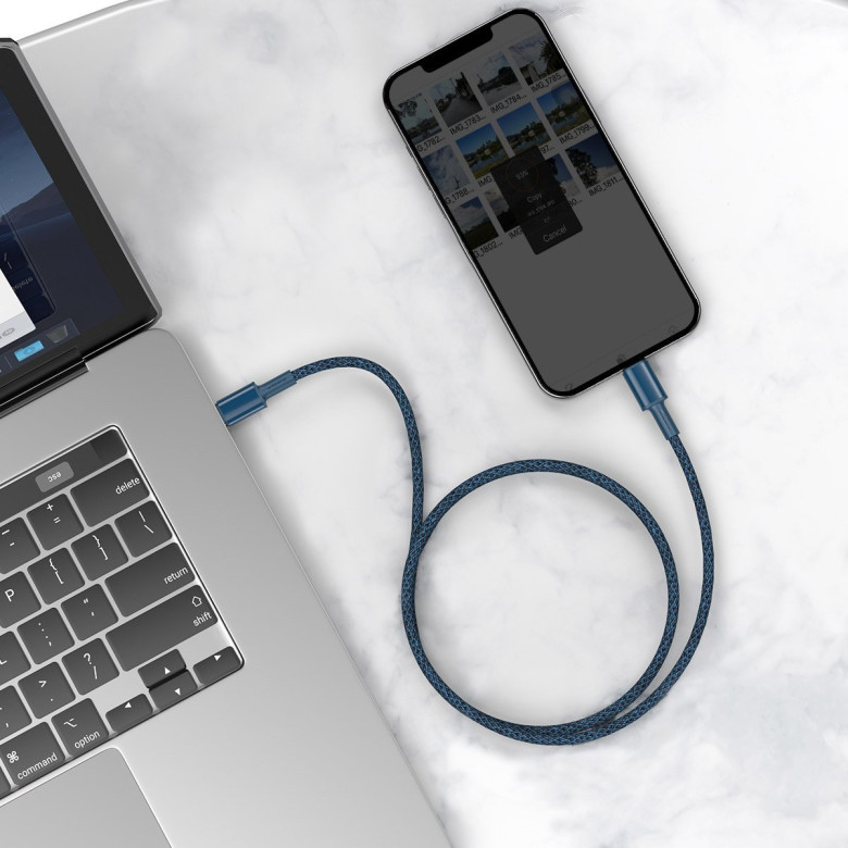 Basues USB-C - Lightning Kábel nagy sűrűségű fonott, 20W, 5A, PD, 2m (kék) Basues USB-C - Lightning Kábel nagy sűrűségű fonott, 20W, 5A, PD, 2m (kék)