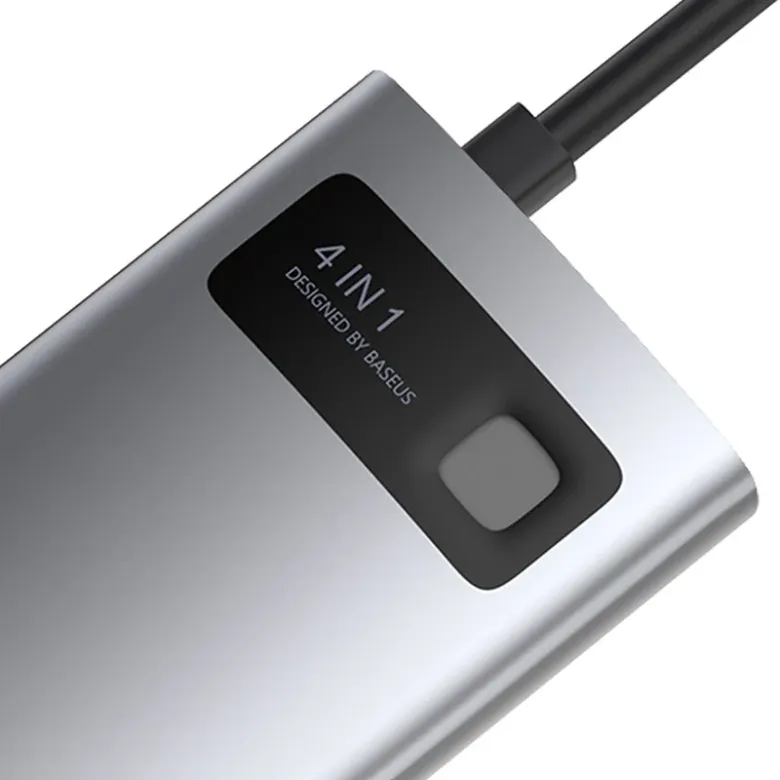 Baseus Metal Gleam Series 4 az 1-ben hub, USB-C - USB 3.0 + USB 2.0 + HDMI + USB-C PD (szürke) Baseus Metal Gleam Series 4 az 1-ben hub, USB-C - USB 3.0 + USB 2.0 + HDMI + USB-C PD (szürke)