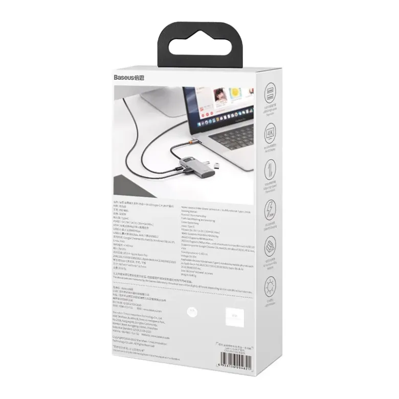 Baseus Metal Gleam Series 4 az 1-ben hub, USB-C - USB 3.0 + USB 2.0 + HDMI + USB-C PD (szürke) Baseus Metal Gleam Series 4 az 1-ben hub, USB-C - USB 3.0 + USB 2.0 + HDMI + USB-C PD (szürke)