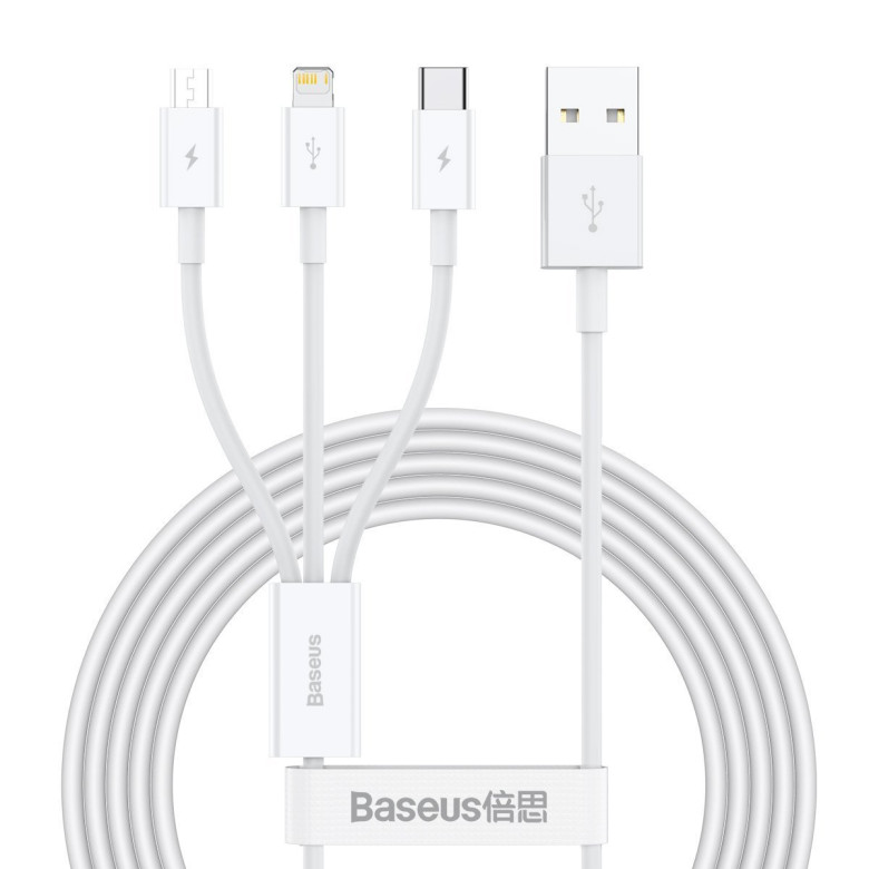 Baseus Superior Series 3 az 1-ben USB-kábel, USB - micro-USB / USB-C / Lightning, 3,5 A, 1,5 m (fehér) Baseus Superior Series 3 az 1-ben USB-kábel, USB - micro-USB / USB-C / Lightning, 3,5 A, 1,5 m (fehér)