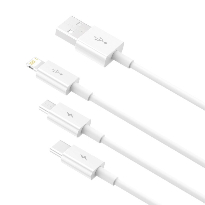 Baseus Superior Series 3 az 1-ben USB-kábel, USB - micro-USB / USB-C / Lightning, 3,5 A, 1,5 m (fehér) Baseus Superior Series 3 az 1-ben USB-kábel, USB - micro-USB / USB-C / Lightning, 3,5 A, 1,5 m (fehér)