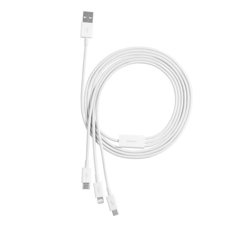 Baseus Superior Series 3 az 1-ben USB-kábel, USB - micro-USB / USB-C / Lightning, 3,5 A, 1,5 m (fehér) Baseus Superior Series 3 az 1-ben USB-kábel, USB - micro-USB / USB-C / Lightning, 3,5 A, 1,5 m (fehér)