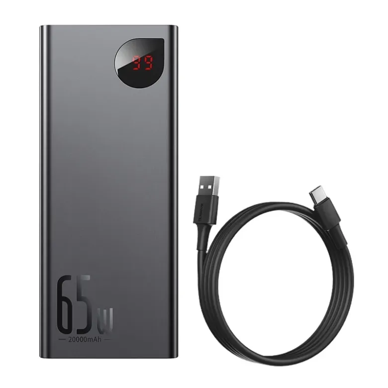 Powerbank Baseus Adaman Metal 20000mAh, PD, QC 3.0, 65W, 2xUSB + USB-C + micro USB, (fekete) Powerbank Baseus Adaman Metal 20000mAh, PD, QC 3.0, 65W, 2xUSB + USB-C + micro USB, (fekete)