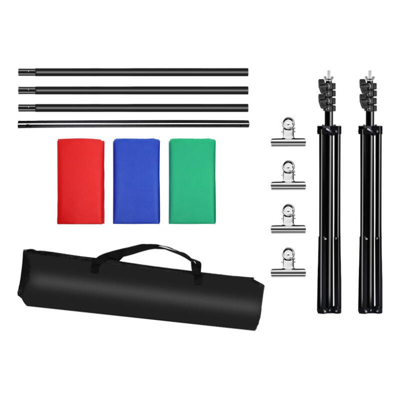 Puluz 2x3 m-es fotóháttér-rögzítő készlet/állvány + 3 db fotóháttér PKT5205