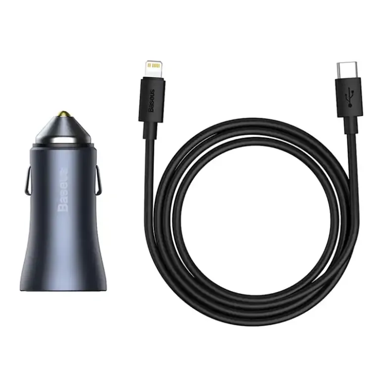 Baseus Golden Contactor Pro autós töltő, USB + USB-C, QC4.0+, PD, SCP, 40W (szürke) + USB-C és iP kábel 1m (fekete) Baseus Golden Contactor Pro autós töltő, USB + USB-C, QC4.0+, PD, SCP, 40W (szürke) + USB-C és iP kábel 1m (fekete)