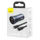 Baseus Golden Contactor Pro autós töltő, USB + USB-C, QC4.0+, PD, SCP, 40W (szürke) + USB-C és iP kábel 1m (fekete)