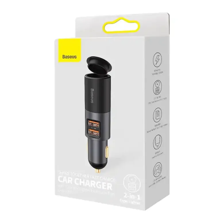 Baseus Share Together Gyors autós töltő szivargyújtó aljzattal, 2x USB, 120 W (szürke) Baseus Share Together Gyors autós töltő szivargyújtó aljzattal, 2x USB, 120 W (szürke)