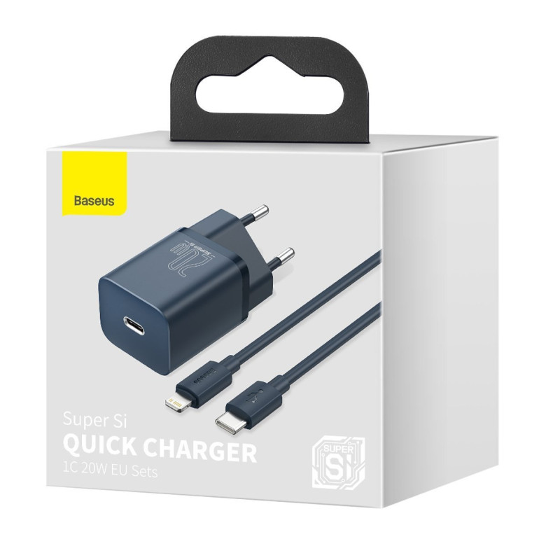 Baseus Super Si gyorstöltő 1C 20W, 1 m-es USB-C-Lightning kábellel (kék) Baseus Super Si gyorstöltő 1C 20W, 1 m-es USB-C-Lightning kábellel (kék)