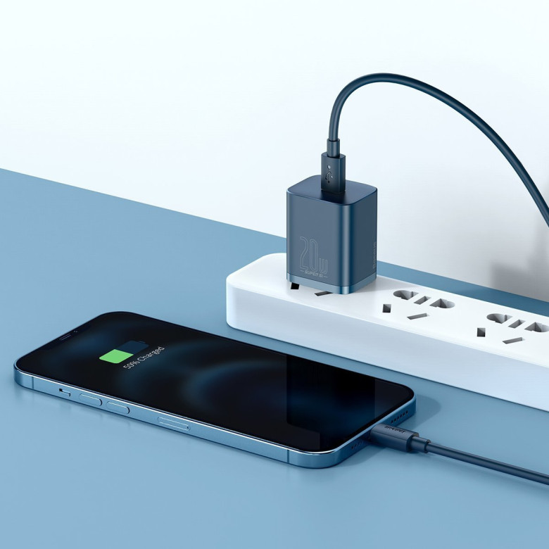 Baseus Super Si gyorstöltő 1C 20W, 1 m-es USB-C-Lightning kábellel (kék) Baseus Super Si gyorstöltő 1C 20W, 1 m-es USB-C-Lightning kábellel (kék)