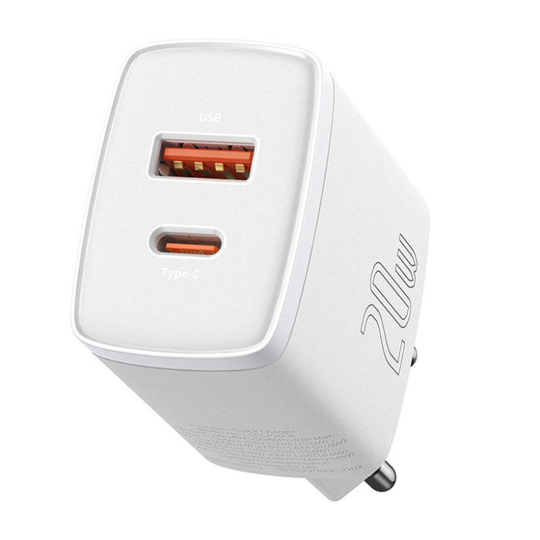 Baseus kompakt gyorstöltő, USB, USB-C, 20 W (fehér) Baseus kompakt gyorstöltő, USB, USB-C, 20 W (fehér)