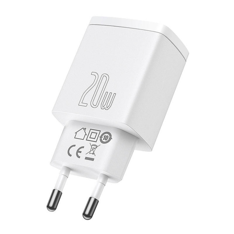 Baseus kompakt gyorstöltő, USB, USB-C, 20 W (fehér) Baseus kompakt gyorstöltő, USB, USB-C, 20 W (fehér)