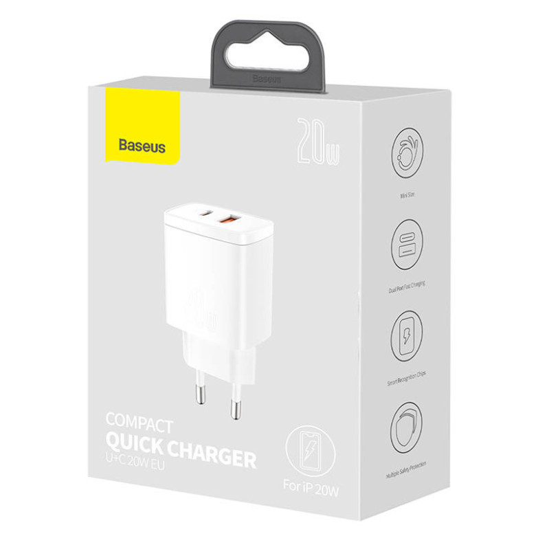 Baseus kompakt gyorstöltő, USB, USB-C, 20 W (fehér) Baseus kompakt gyorstöltő, USB, USB-C, 20 W (fehér)