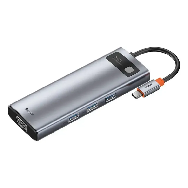 Baseus Metal Gleam Series 9 az 1-ben hub, USB-C - 3x USB 3.0 + HDMI + USB-C PD + Ethernet RJ45 + microSD / SD + VGA Baseus Metal Gleam Series 9 az 1-ben hub, USB-C - 3x USB 3.0 + HDMI + USB-C PD + Ethernet RJ45 + microSD / SD + VGA
