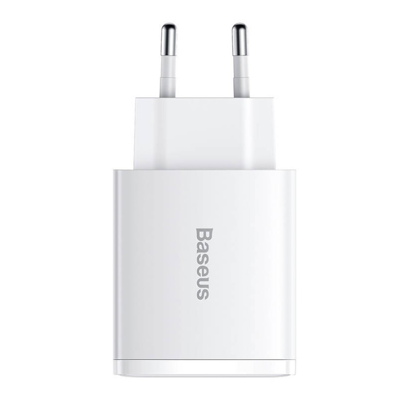 Baseus kompakt gyorstöltő, 2xUSB, USB-C, PD, 3A, 30 W (fehér) Baseus kompakt gyorstöltő, 2xUSB, USB-C, PD, 3A, 30 W (fehér)