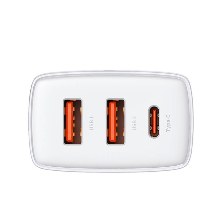 Baseus kompakt gyorstöltő, 2xUSB, USB-C, PD, 3A, 30 W (fehér) Baseus kompakt gyorstöltő, 2xUSB, USB-C, PD, 3A, 30 W (fehér)