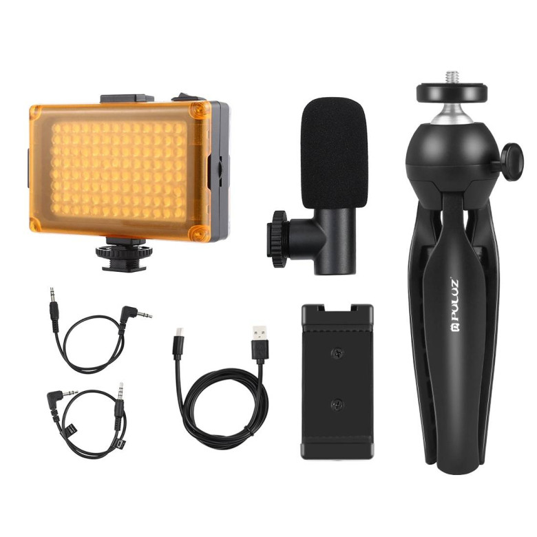 Puluz élő felvétel készlet állvány + LED fény + mikrofon + telefoncsipesz PKT3132B Puluz élő felvétel készlet állvány + LED fény + mikrofon + telefoncsipesz PKT3132B