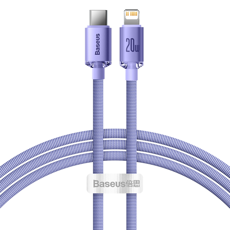 Baseus Crystal Shine USB-C-Lightning kábel, 20W, PD, 1.2m (lila) Baseus Crystal Shine USB-C-Lightning kábel, 20W, PD, 1.2m (lila)