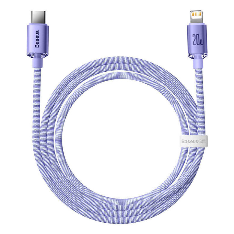 Baseus Crystal Shine USB-C-Lightning kábel, 20W, PD, 1.2m (lila) Baseus Crystal Shine USB-C-Lightning kábel, 20W, PD, 1.2m (lila)