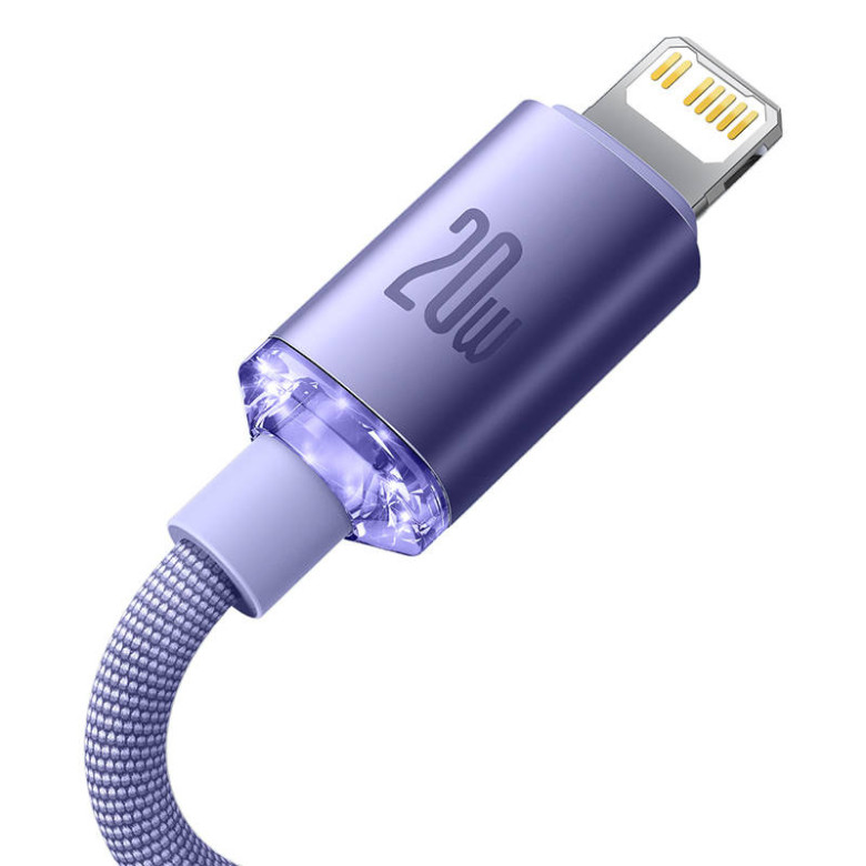 Baseus Crystal Shine USB-C-Lightning kábel, 20W, PD, 1.2m (lila) Baseus Crystal Shine USB-C-Lightning kábel, 20W, PD, 1.2m (lila)