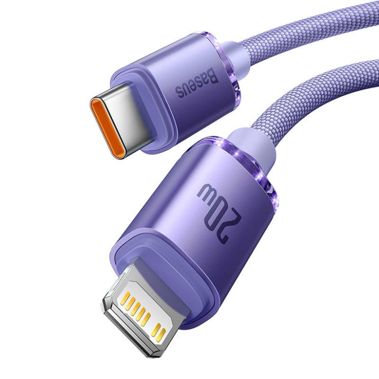 Baseus Crystal Shine USB-C-Lightning kábel, 20W, PD, 1.2m (lila) Baseus Crystal Shine USB-C-Lightning kábel, 20W, PD, 1.2m (lila)