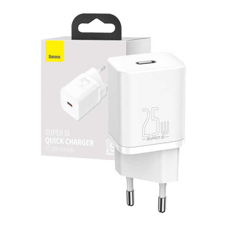 Baseus Super Si gyorstöltő 1C 25W hálózati töltő (fehér) Baseus Super Si gyorstöltő 1C 25W hálózati töltő (fehér)