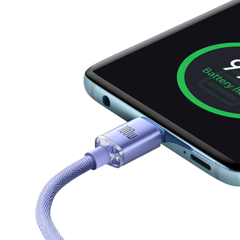 Kábel USB-C do USB-C Baseus Crystal Shine,100W, 1.2m (fioletowy) Kábel USB-C do USB-C Baseus Crystal Shine,100W, 1.2m (fioletowy)
