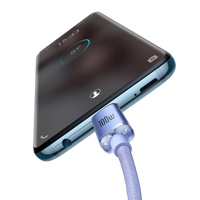 Kábel USB-C do USB-C Baseus Crystal Shine,100W, 1.2m (fioletowy) Kábel USB-C do USB-C Baseus Crystal Shine,100W, 1.2m (fioletowy)