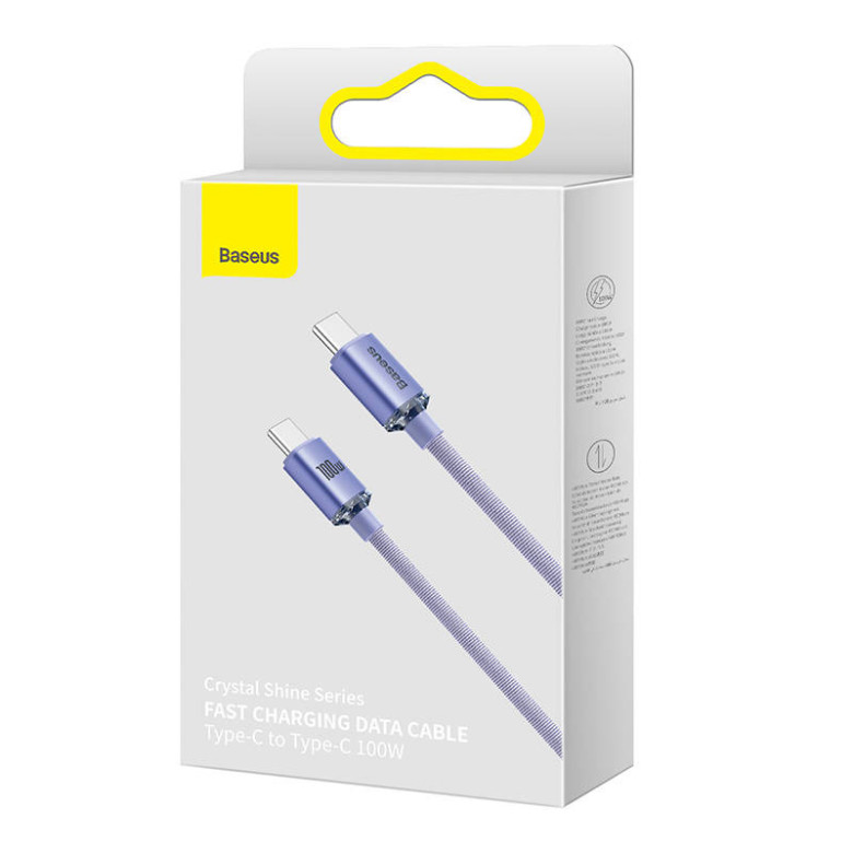 Kábel USB-C do USB-C Baseus Crystal Shine,100W, 1.2m (fioletowy) Kábel USB-C do USB-C Baseus Crystal Shine,100W, 1.2m (fioletowy)