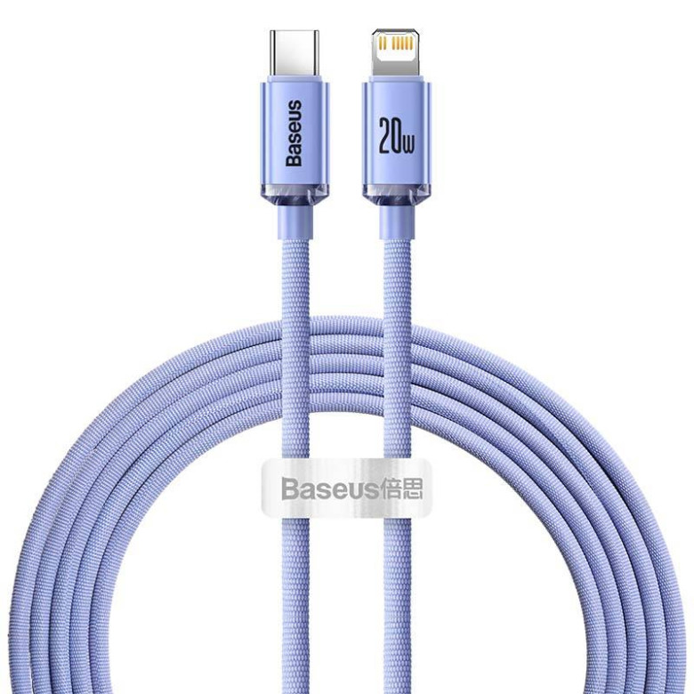Baseus Crystal USB-C-Lightning kábel, 20W, PD, 2m (lila) Baseus Crystal USB-C-Lightning kábel, 20W, PD, 2m (lila)