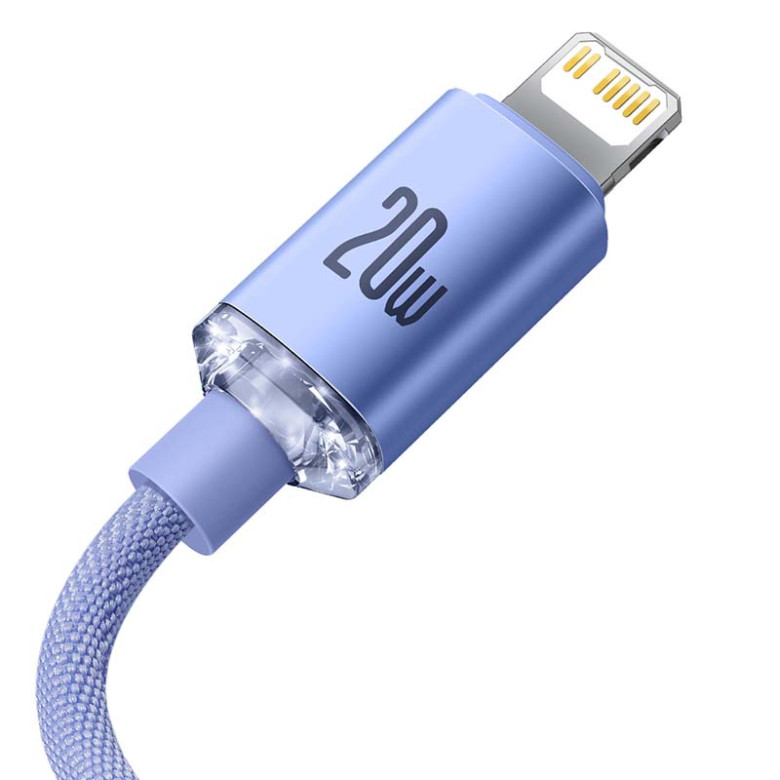Baseus Crystal USB-C-Lightning kábel, 20W, PD, 2m (lila) Baseus Crystal USB-C-Lightning kábel, 20W, PD, 2m (lila)