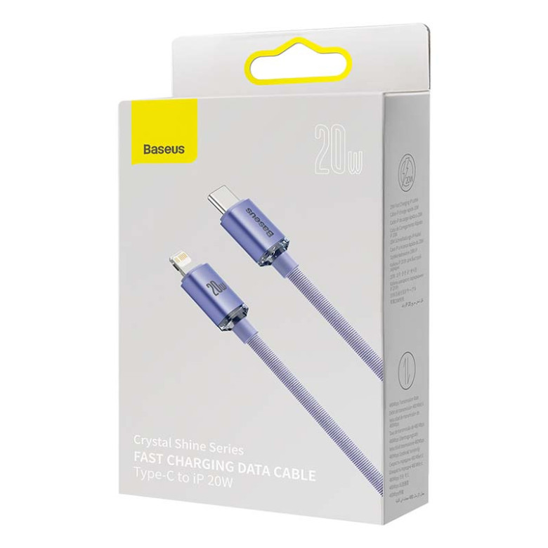 Baseus Crystal USB-C-Lightning kábel, 20W, PD, 2m (lila) Baseus Crystal USB-C-Lightning kábel, 20W, PD, 2m (lila)