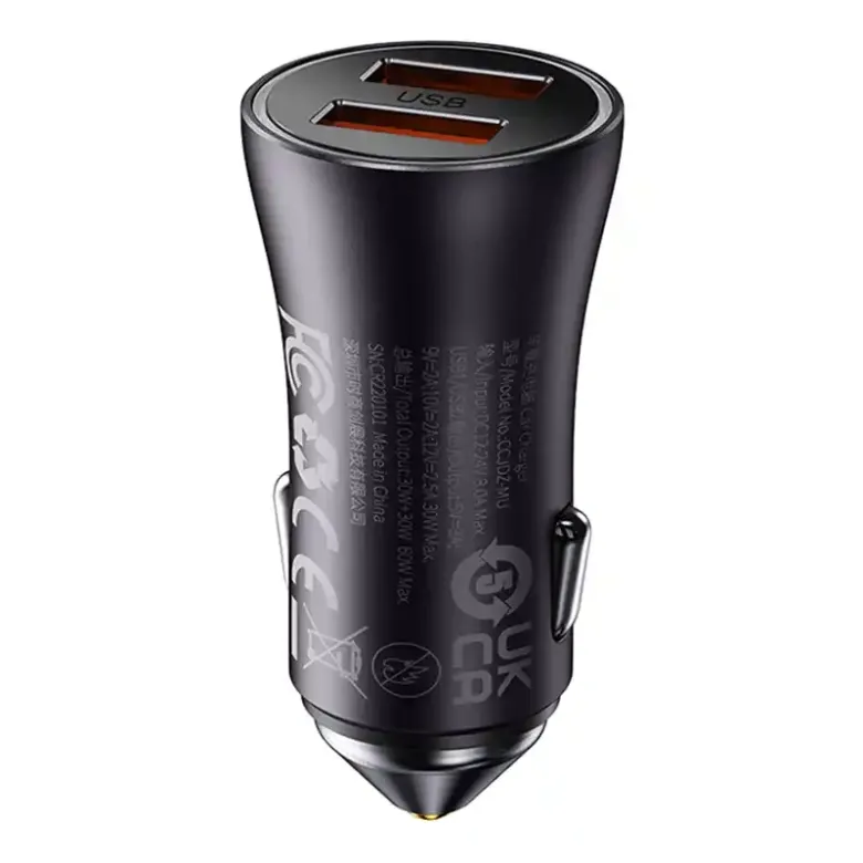 Baseus Golden Contactor Max autós töltő, 2x USB, 60W (szürke)