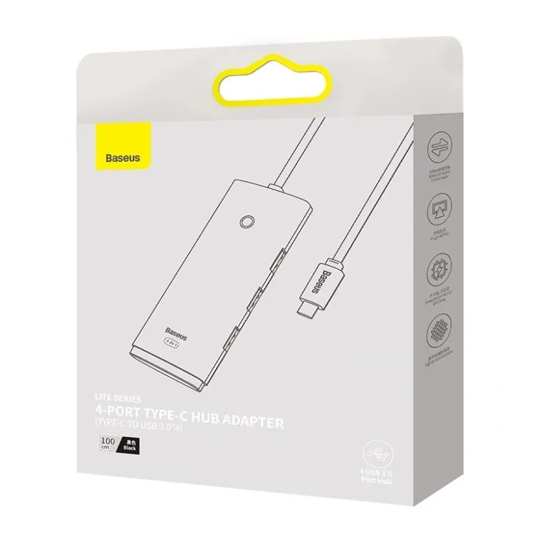 Baseus Lite Series 4 az 1-ben hub, USB-C - 4x USB 3.0 + USB-C, 1m (fekete) Baseus Lite Series 4 az 1-ben hub, USB-C - 4x USB 3.0 + USB-C, 1m (fekete)