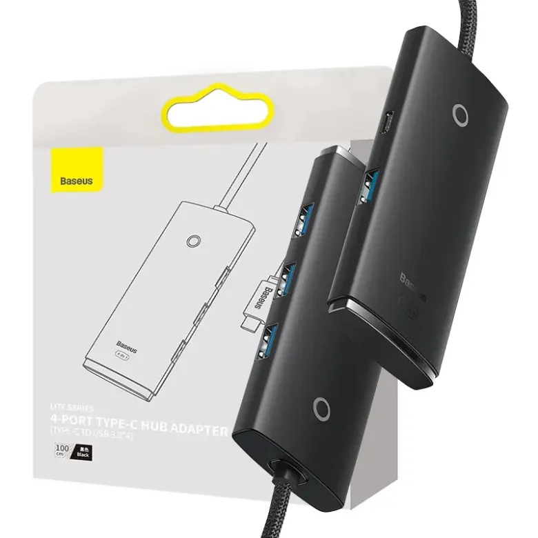 Baseus Lite Series 4 az 1-ben hub, USB-C - 4x USB 3.0 + USB-C, 1m (fekete) Baseus Lite Series 4 az 1-ben hub, USB-C - 4x USB 3.0 + USB-C, 1m (fekete)