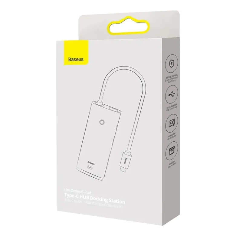 Baseus Lite Series 6 az 1-ben Hub, USB-C-2x USB 3.0+USB-C+HDMI+SD/TF (fekete) Baseus Lite Series 6 az 1-ben Hub, USB-C-2x USB 3.0+USB-C+HDMI+SD/TF (fekete)