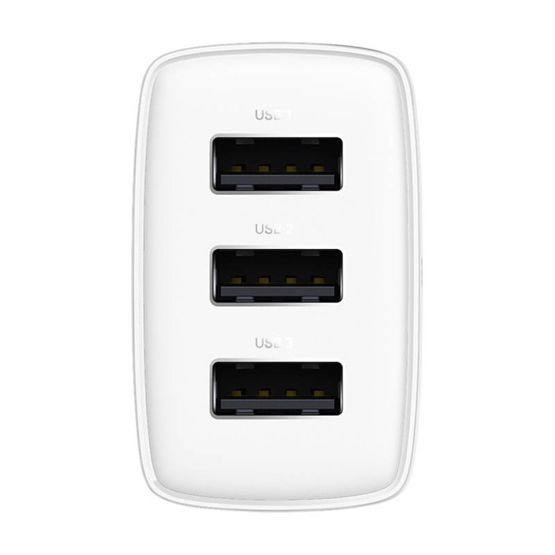 Baseus kompakt gyorstöltő, 3x USB, 17W (fehér)