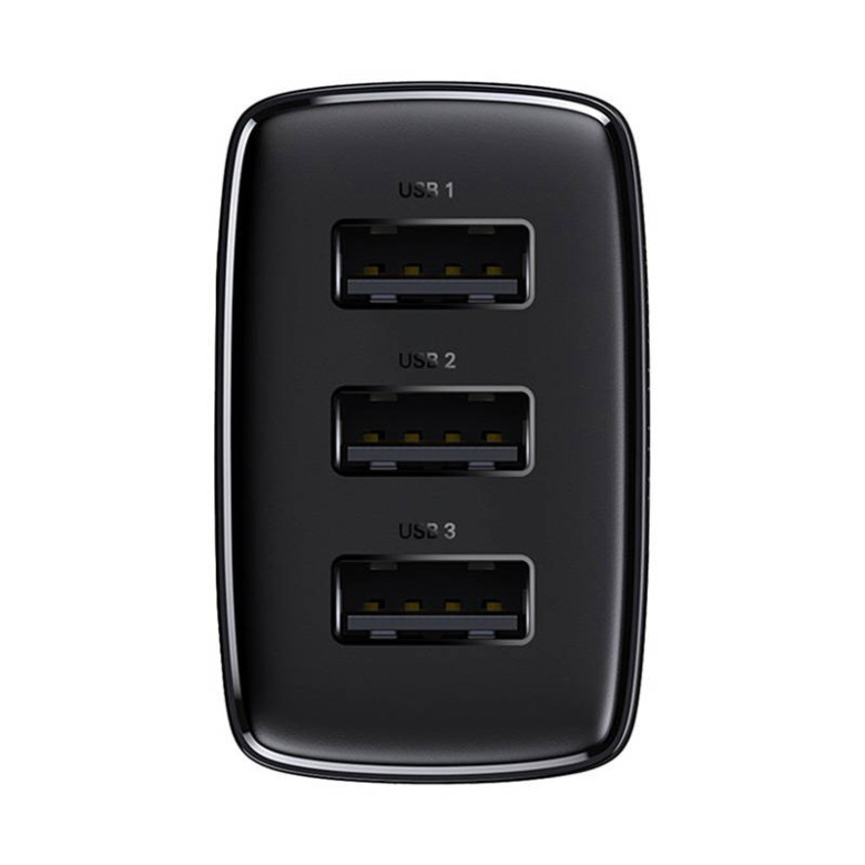 Baseus Compact gyorstöltő, 3x USB, 17W (fekete) Baseus Compact gyorstöltő, 3x USB, 17W (fekete)
