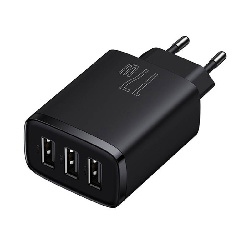 Baseus Compact gyorstöltő, 3x USB, 17W (fekete) Baseus Compact gyorstöltő, 3x USB, 17W (fekete)