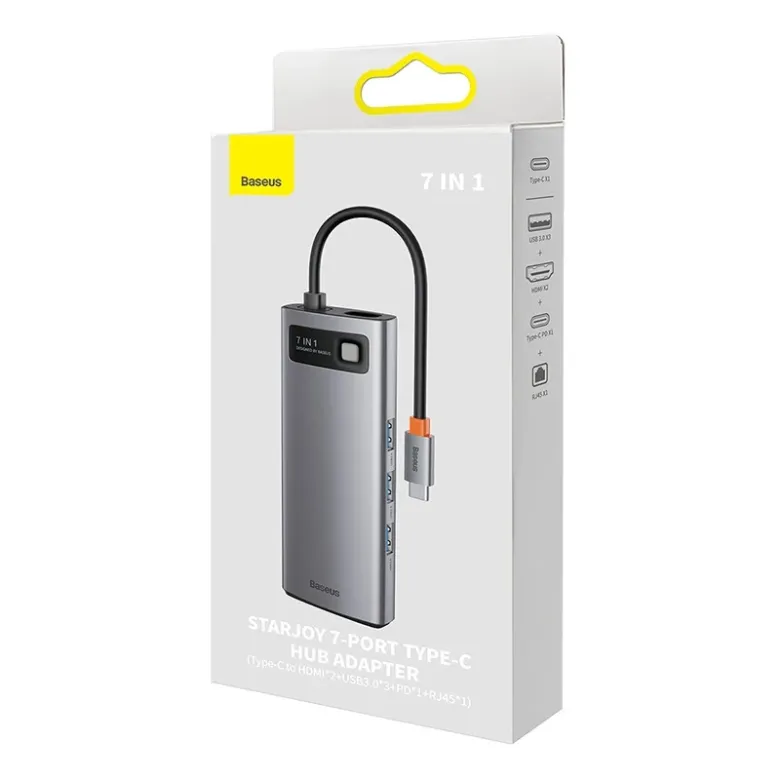 Baseus Metal Gleam Series 7 az 1-ben hub, USB-C - 3x USB 3.0 + HDMI + USB-C PD + VGA + Ethernet RJ45 Baseus Metal Gleam Series 7 az 1-ben hub, USB-C - 3x USB 3.0 + HDMI + USB-C PD + VGA + Ethernet RJ45