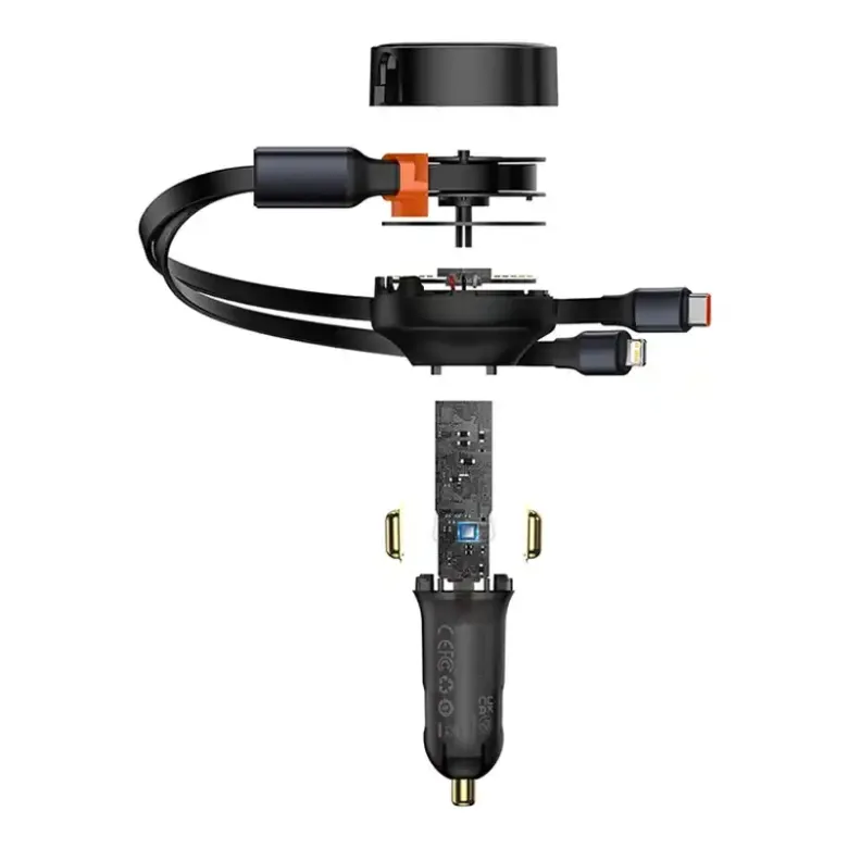 Baseus Enjoyment autós töltő USB-C + Lightning kábellel, 3A, 30W (fekete)