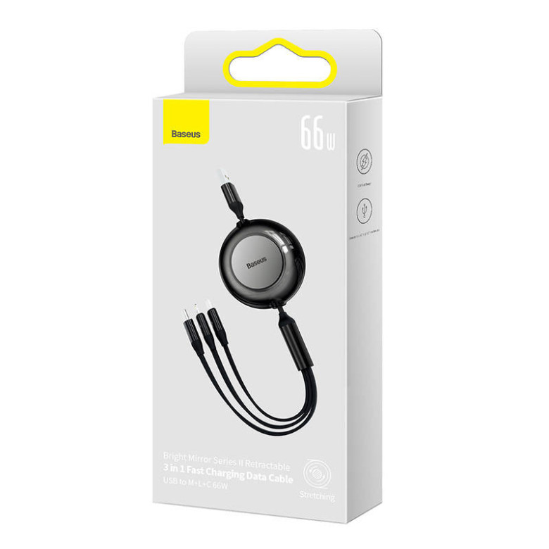 Baseus Bright Mirror 3, 3 az 1-ben Micro-USB / Lightning / USB-C kábel, 66W / 2A, 1,1 m (fekete) Baseus Bright Mirror 3, 3 az 1-ben Micro-USB / Lightning / USB-C kábel, 66W / 2A, 1,1 m (fekete)
