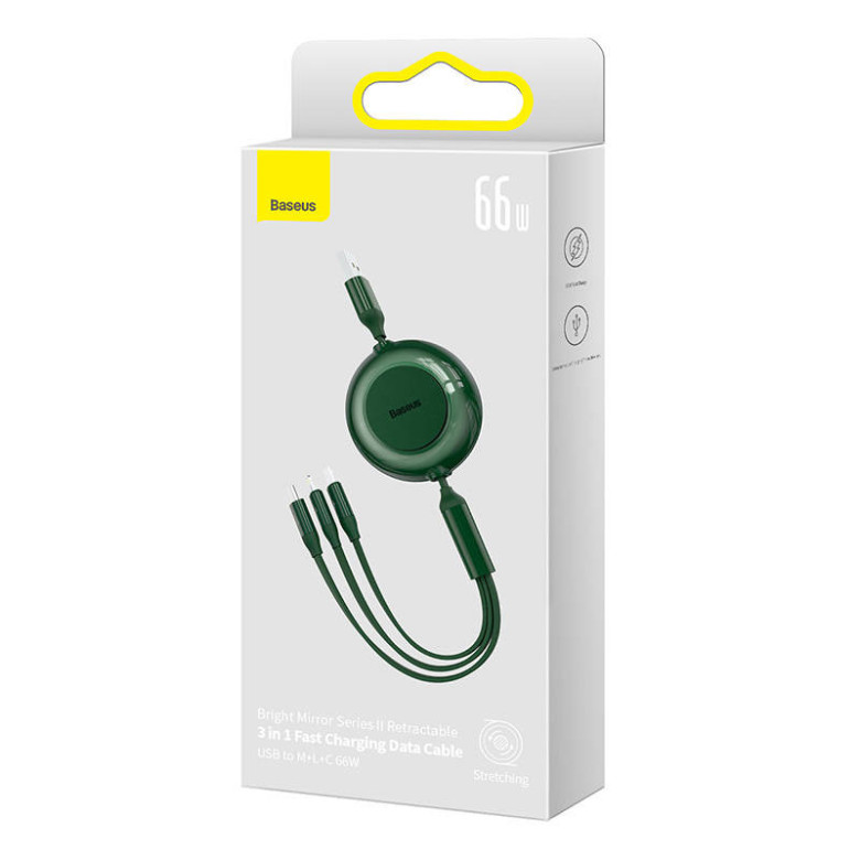 Baseus Bright Mirror 3, 3 az 1-ben Micro-USB / Lightning / USB-C kábel, 66W / 2A, 1,1 m (zöld) Baseus Bright Mirror 3, 3 az 1-ben Micro-USB / Lightning / USB-C kábel, 66W / 2A, 1,1 m (zöld)