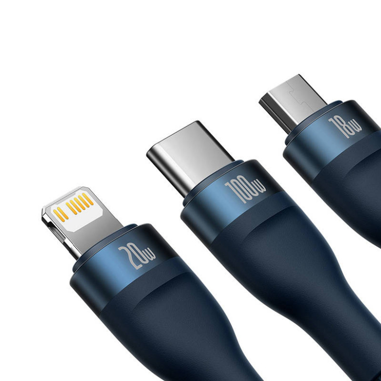 Baseus Flash Series 2, 3 az 1-ben USB kábel, USB-C / Micro-USB / Lightning, 100W, 1.5m (kék) Baseus Flash Series 2, 3 az 1-ben USB kábel, USB-C / Micro-USB / Lightning, 100W, 1.5m (kék)