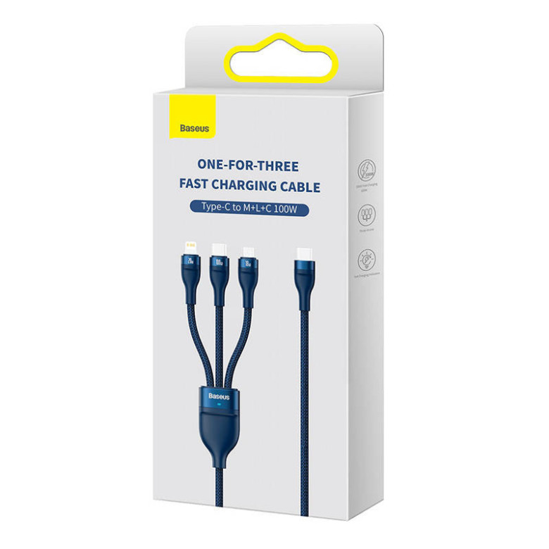 Baseus Flash Series 2, 3 az 1-ben USB kábel, USB-C / Micro-USB / Lightning, 100W, 1.5m (kék) Baseus Flash Series 2, 3 az 1-ben USB kábel, USB-C / Micro-USB / Lightning, 100W, 1.5m (kék)