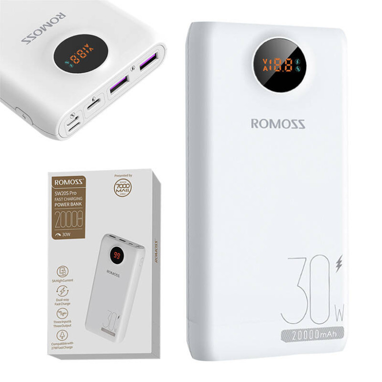 Powerbank Romoss SW20S Pro 20000mAh, 30W (fehér) Powerbank Romoss SW20S Pro 20000mAh, 30W (fehér)