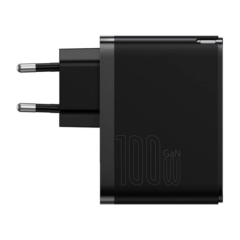 Baseus GaN USB-C + USB fali töltő, 100W + 1m kábel (fekete) Baseus GaN USB-C + USB fali töltő, 100W + 1m kábel (fekete)