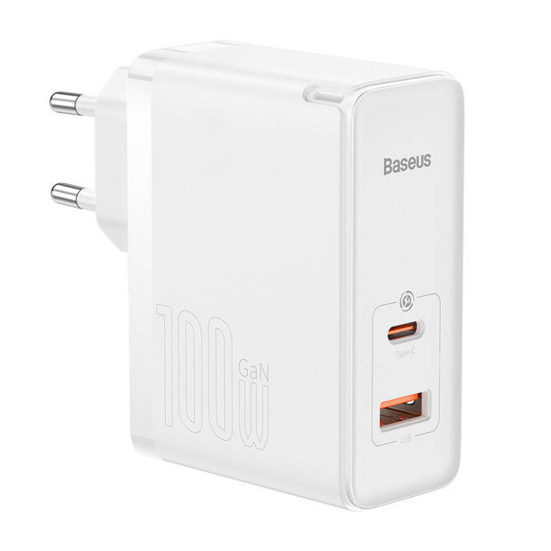 Baseus GaN5 Pro USB-C + USB hálózati töltő, 100W + 1m kábel (fehér) Baseus GaN5 Pro USB-C + USB hálózati töltő, 100W + 1m kábel (fehér)
